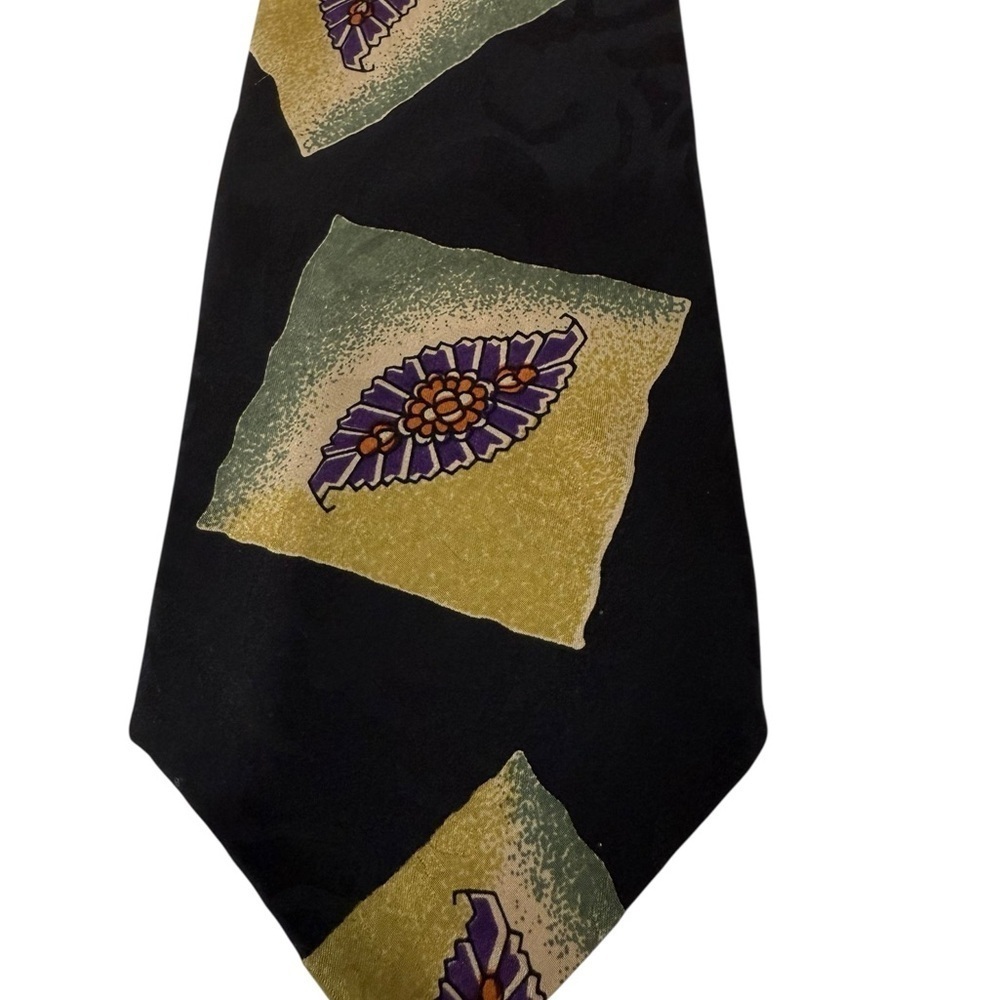 Spencer & Noble Hand Made Silk Tie Made in USA Vintage Gold & Black Retro Dad